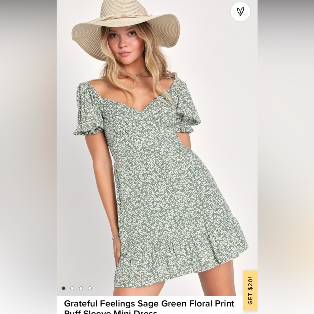 Lulus Grateful Feelings Sage Green Floral Dress
